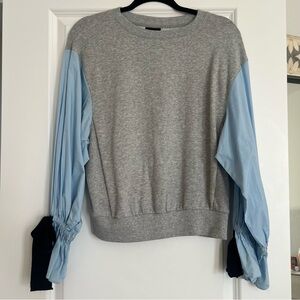 Gray and Blue Long Mixed Media Sleeve Sweatshirt